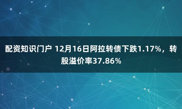 配资知识门户 12月16日阿拉转债下跌1.17%，转股溢价率37.86%